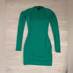 Naked Wardrobe Vibrant Green Long Sleeve Dress
